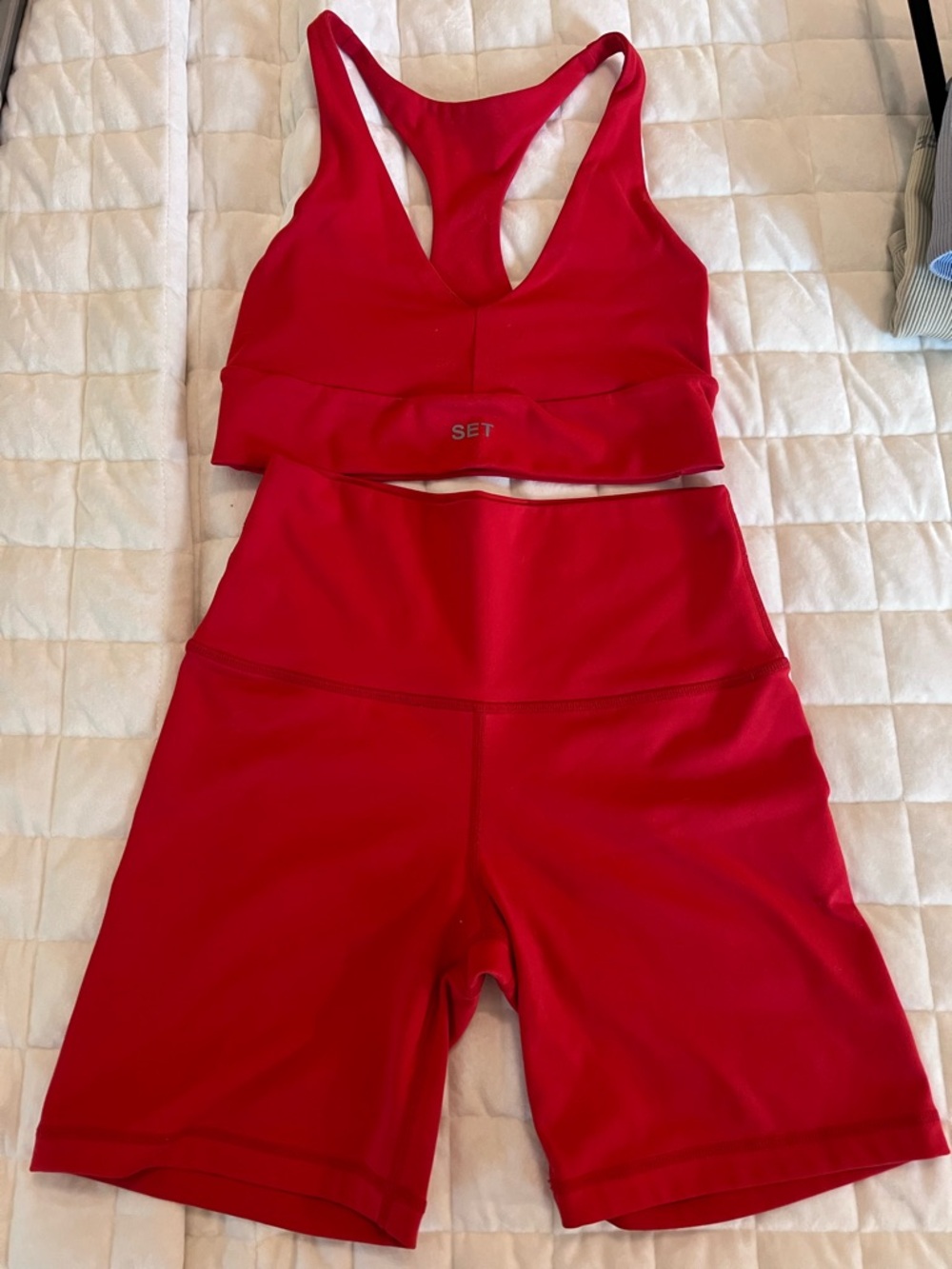 SET Active Red Sports Bra and High-Waist Bike Shorts